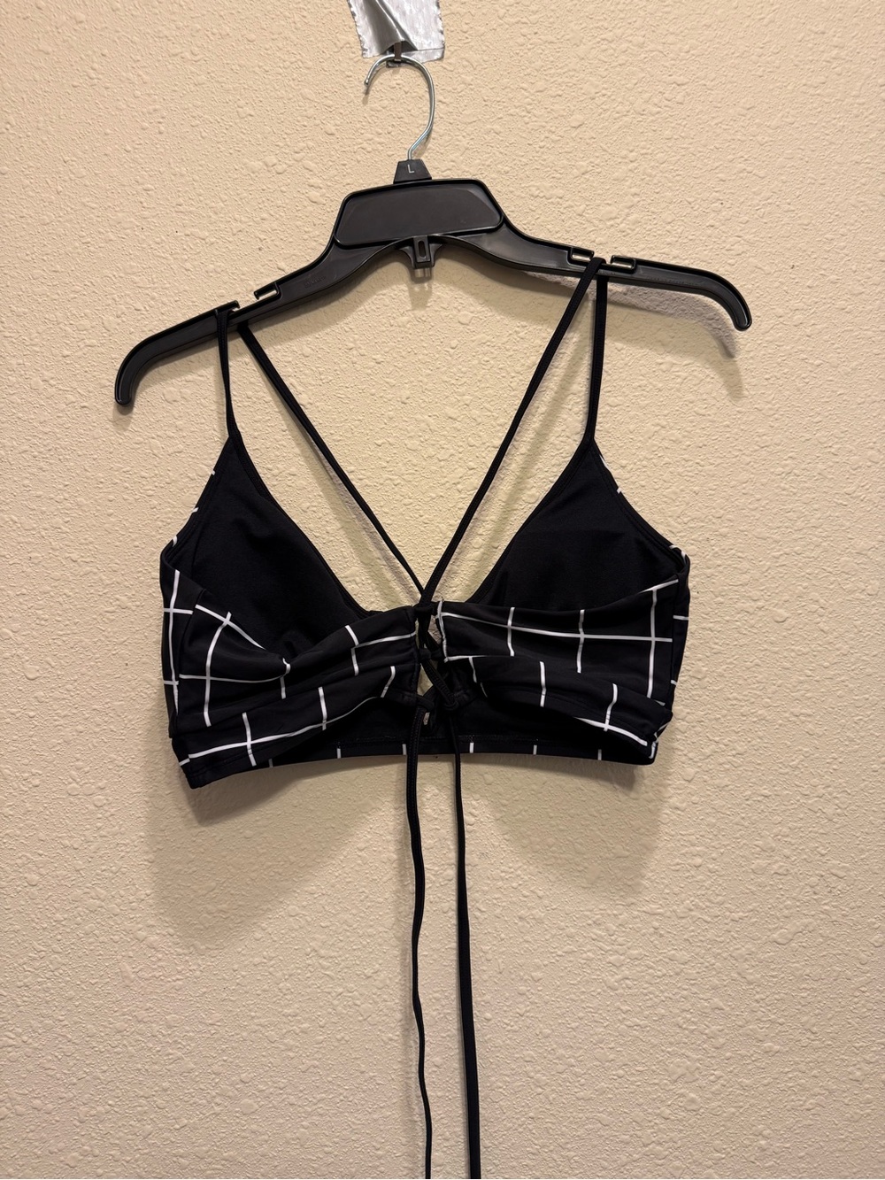 Black Grid Tie-Front Bikini Top - Women Swim Bikinis